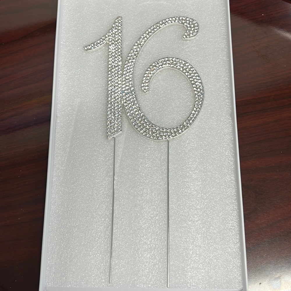 16 Sparkly Rhinestone Cake Topper -Brand New